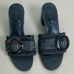 Bandolino Anni Black Raffia Crochet block heel slide Sandals Womens Size 8